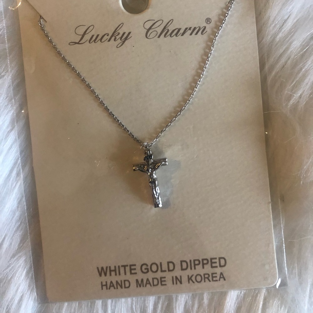 White Gold Dipped Cross Necklace